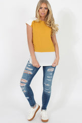 Mustard Block Cap Sleeve Tee- Jayla