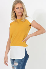 Mustard Block Cap Sleeve Tee- Jayla
