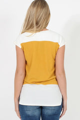Mustard Block Cap Sleeve Tee- Jayla