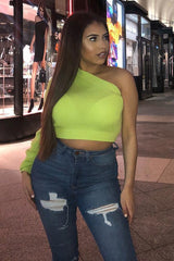 Lime Green Knitted One Shoulder Jumper - Jayleah