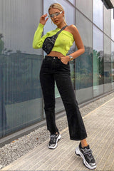Lime Green Knitted One Shoulder Jumper - Jayleah