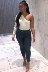 Cream Knitted One Shoulder Jumper - Jayleah