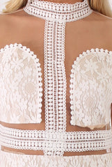 White Sheer Mesh Lace Detail Dress - Jaylee