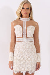 White Sheer Mesh Lace Detail Dress - Jaylee