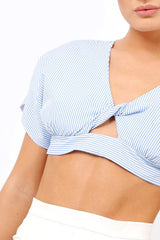 Blue Striped Bow Back crop Top - Jayme