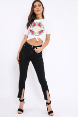 White L'amour Glitter Floral Slogan T-shirt - Jaynee