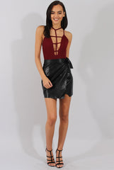 Black PU Wrap Around Mini Skirt - Jazlyn