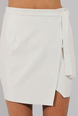 White PU Wrap Around Mini Skirt - Jazlyn