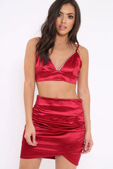 Wine Crop top and Skirt Co-ord - Jazmina