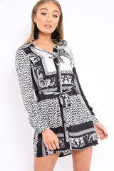 Black Leopard Print Satin Shirt Dress - Jazmin