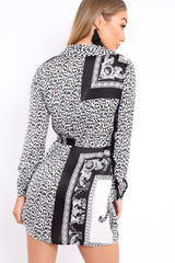 Black Leopard Print Satin Shirt Dress - Jazmin
