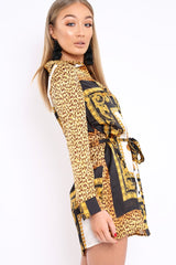 Gold Leopard Print Satin Shirt Dress - Jazmin
