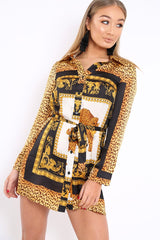 Gold Leopard Print Satin Shirt Dress - Jazmin