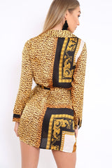 Gold Leopard Print Satin Shirt Dress - Jazmin