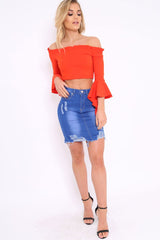 Blue Denim Extreme Ripped Skirt - Jeanie