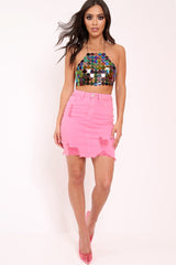 Pink Denim Extreme Ripped Skirt - Jeanie