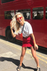 Red Denim Extreme Ripped Skirt - Jeanie