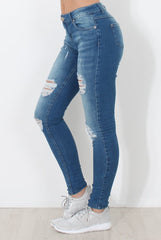 Mid Blue Distressed Skinny Jeans - Hallo