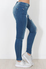 Mid Blue Distressed Skinny Jeans - Hallo