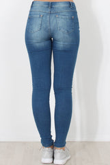Mid Blue Distressed Skinny Jeans - Hallo