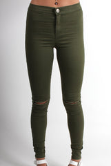 Olivia Khaki High Waisted Super Skinny Jeans