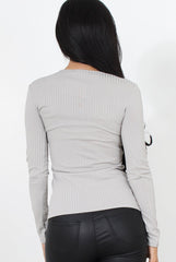 Jeena Grey Ribbed Tie Up Top