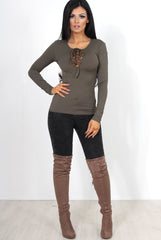 Jeena Khaki Tie Front Top