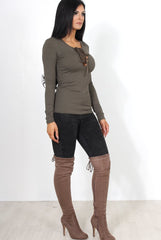 Jeena Khaki Tie Front Top