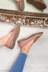 Pink Faux Suede Embellished Front Flats - Jelisa