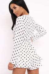 White Polka Dot Tie Front Playsuit - Jem