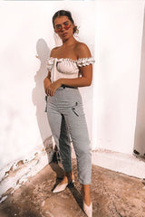 White Crepe Ruffle Tie Front Bardot Bodysuit - Trixie