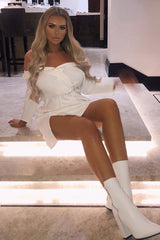 White Belted Bardot Skater Dress - Jencie