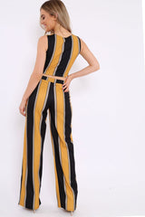 Mustard And Black Stripe Crop Top And Wide Leg Trousers Co-Ord - Jenet