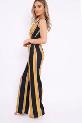 Mustard And Black Stripe Crop Top And Wide Leg Trousers Co-Ord - Jenet