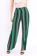 Green, Black and White Striped High Waist Flare Trousers - Jen