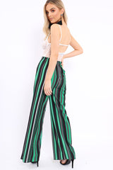 Green, Black and White Striped High Waist Flare Trousers - Jen