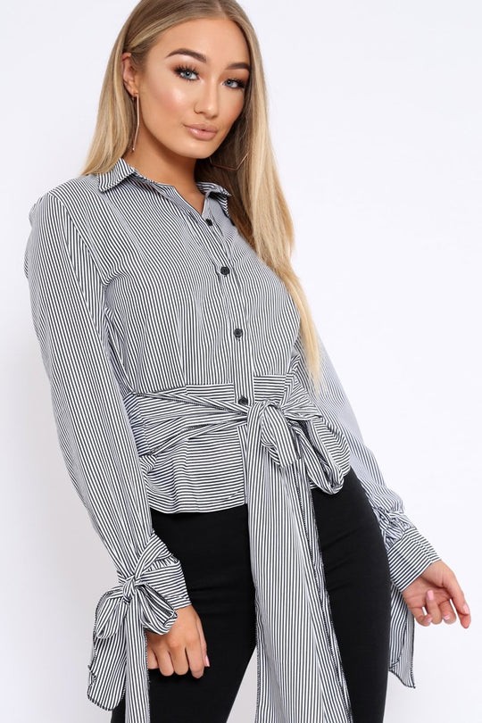 Black and White Stripe Tie Shirt - Jenica