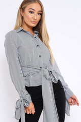 Black and White Stripe Tie Shirt - Jenica