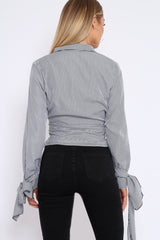 Black and White Stripe Tie Shirt - Jenica