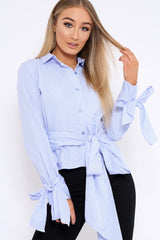 Blue and White Stripe Tie Shirt - Jenica