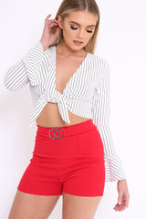 Red Double Circle Belted Shorts - Jeniya