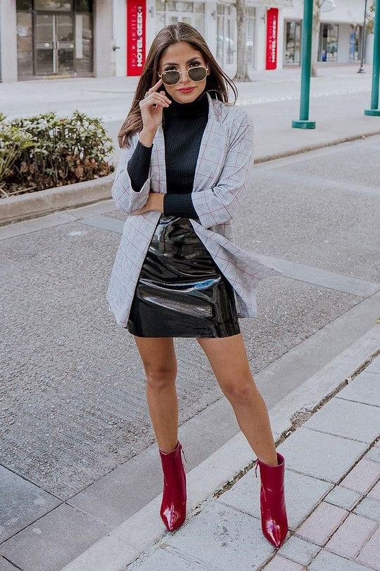 Hounds-tooth Red Tartan Long Blazer - Kerrie