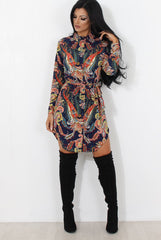 Jennifer Navy Paisley Print Shirt Dress