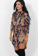 Jennifer Navy Paisley Print Shirt Dress
