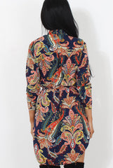 Jennifer Navy Paisley Print Shirt Dress