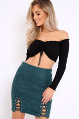 Green Lace Up Suedette Skirt - Jenna