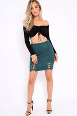 Green Lace Up Suedette Skirt - Jenna