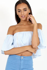 Blue & White stripe Bardot Crop Top - Jennifer