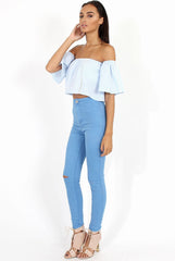 Blue & White stripe Bardot Crop Top - Jennifer