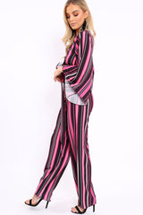 Fuchsia, Black and White Striped High Waist Flare Trousers - Jen
